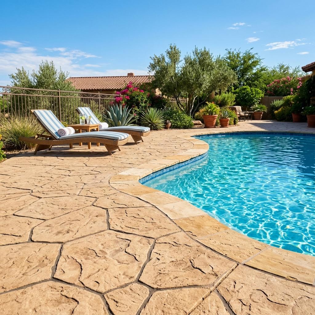 Sandstone — Random Stone Pool Deck colored stamped concrete